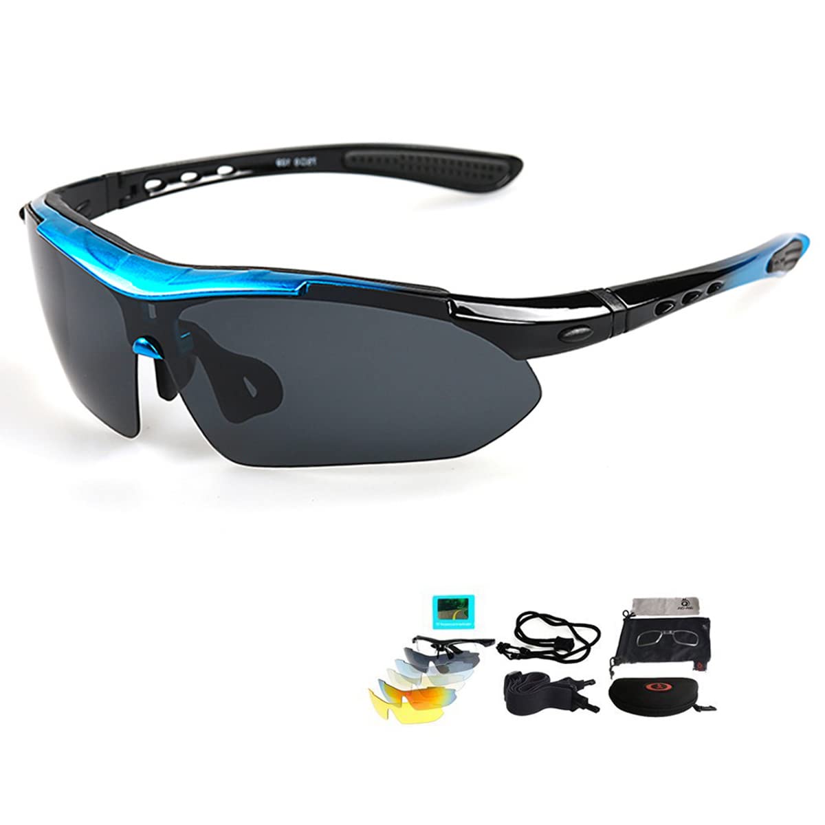 V VILISUN Polarized Sports Sunglasses, UV400 Protection Cycling Glasses with 5 Interchangeable Lenses for Men Women in Cycling, Fishing, Running, Driving, Golf, Baseball, Outdoor Activities (BLUE)