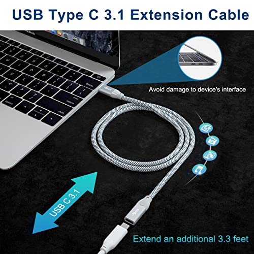 Basesailor USB Type C Extension Cable 3.3FT 2Pack,USBC 3.1 Gen 2 10Gbps 100w Female Male
