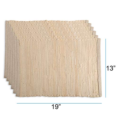 Ivory Natural Chindi Placemats 13x19 Inches - Set of 6 Pure Cotton Eco-Friendly Reversible Tablemats for Kitchen Dining