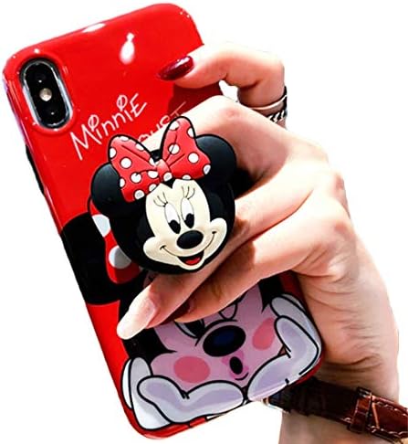 3D Cute Cartoon Soft Silicone Protector Case Gel Shockproof Phone Cover & Hand Holder Bracket Stand ~ Estuche Fundas Cobertor (Minnie, iPhone X)