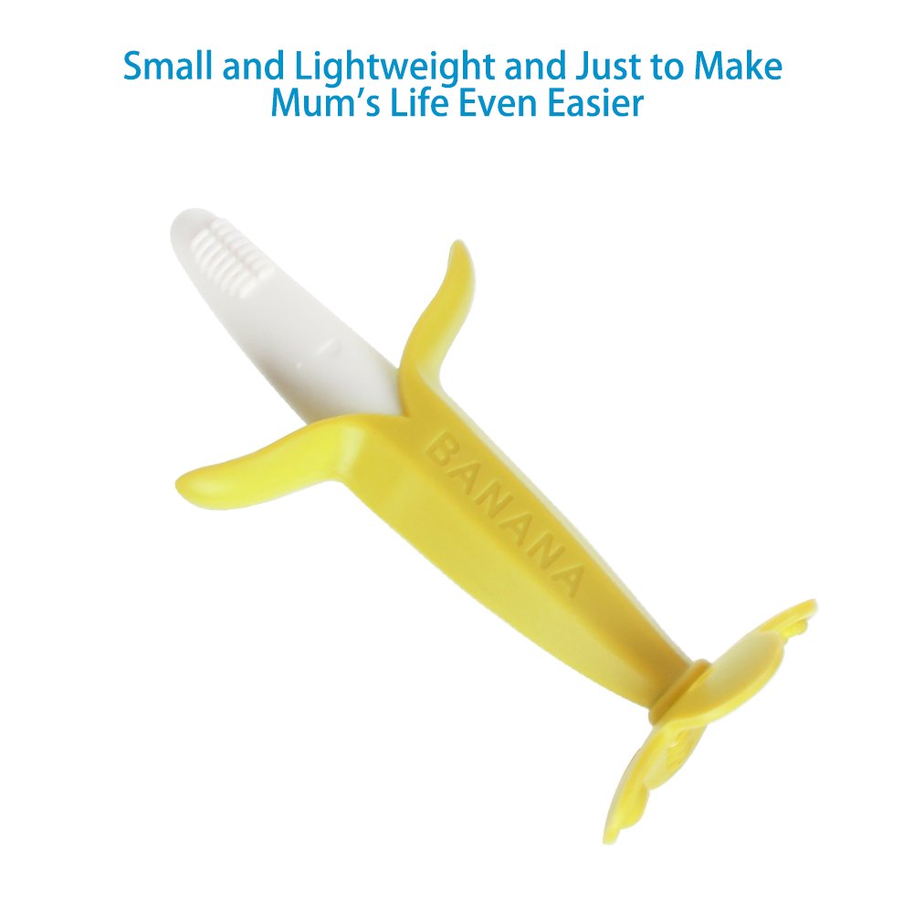 Home Best Buy Baby Toothbrush Banana Teether Teething Toys Chewable Silicone Teethers with Standing Base BPA-Free FDA Approved