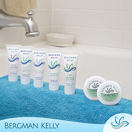 BERGMAN KELLY Travel Soap Bars (White Tea, 0.5 oz, Round 100PK), Travel Size Luxury Bulk Hotel Bar Soap; Mini Individually Wrapped Soap Hotel Toiletries for Airbnb, Motel, Guest Bathroom