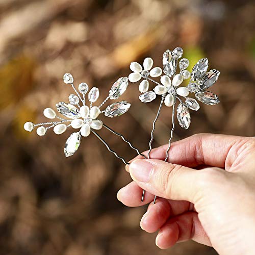image for Jakawin Bride Wedding Pearl Hair Pins Bridal Hair Accessories Silver H