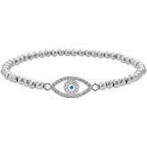 Edforce Stainless Steel Women Evil Eye Ball chain Elastic bracelet with CZ Cubic Zirconia