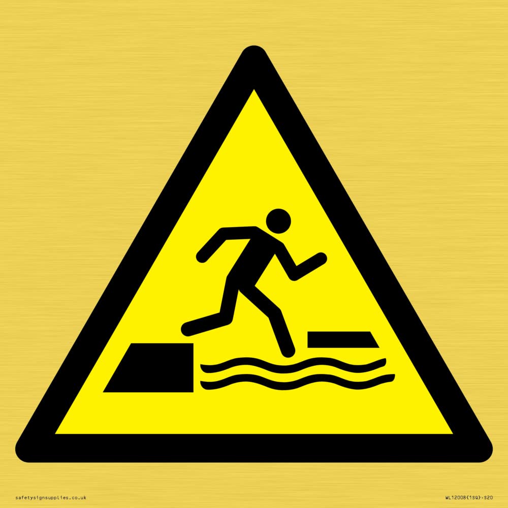 W068 Warning: Falling into water when stepping on or off a floating surface Sign - 200x200mm - S.