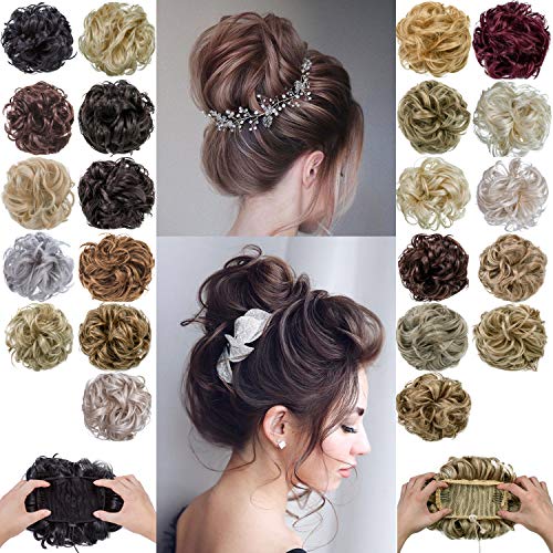 Hebelin Messy Hair Bun Extensions Drawstring Scrunchy Updo Wavy Curly Messy Donut Clip in Chignon Ponytail Wig Hairpiece