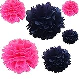Joinwin® 12PCS Mixed Sizes Hot Pink & Black Tissue Paper Flower Pom Poms Pompoms Wedding Birthday Party Decoration