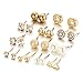 12 Pair Pack Sets Assorted Multiple Stud Earring Jewelry Set With Card For Women Girls (Gold)