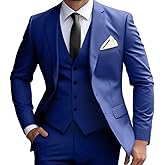 Wrycay Men's 3 Piece Suit Slim Fit Men Tuxedo Suits for Wedding Business 2 Button Solid Blazer Jacket Vest Pants Set