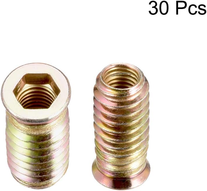 sourcing map Wood Furniture M8x30mm Threaded Insert Nuts Interface Hex Socket Drive 30pcs - Image 3