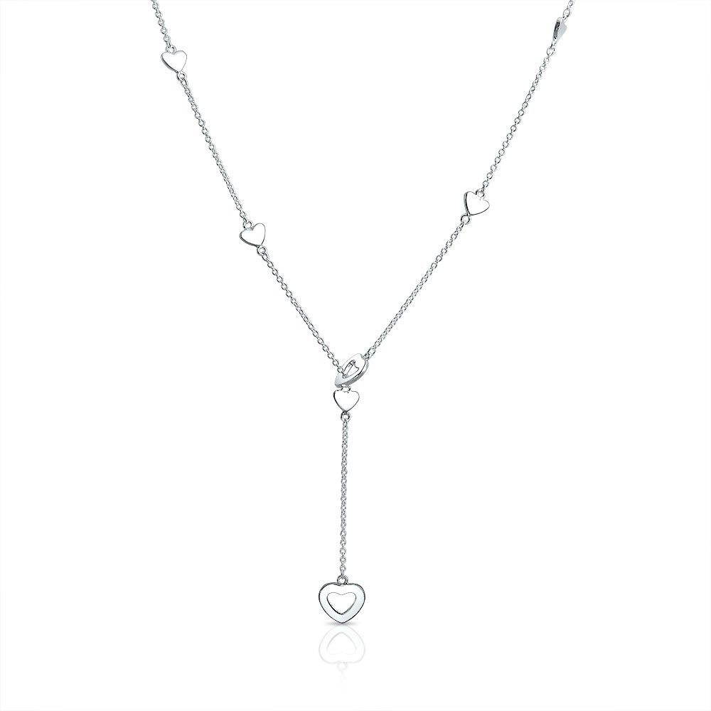 Bling Jewelry Simple Chain Long Linear Open Hearts Dangle Lariat Pendant Y Necklace Lightweight for Women Teens .925 Sterling Silver