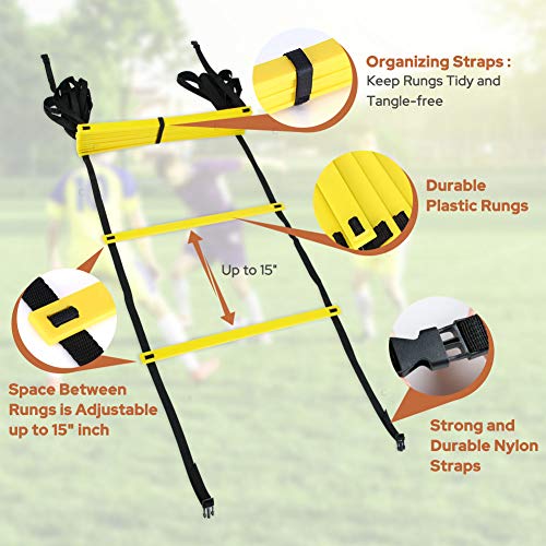 GHB Pro Agility Ladder Agility Training Ladder Speed 12 Rung 20ft with Carrying Bag Softball