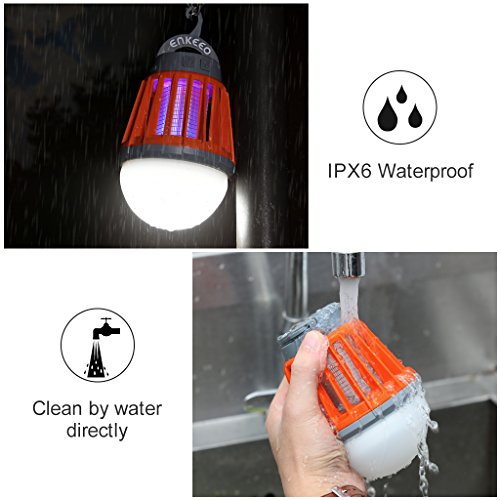 ENKEEO 2-in-1 Camping Lantern Bug Zapper Tent Light - Portable IPX6 Waterproof Mosquito Killer LED Lantern with 2000mAh Rechargeable Battery, Retractable Hook, Removable Lampshade, Orange