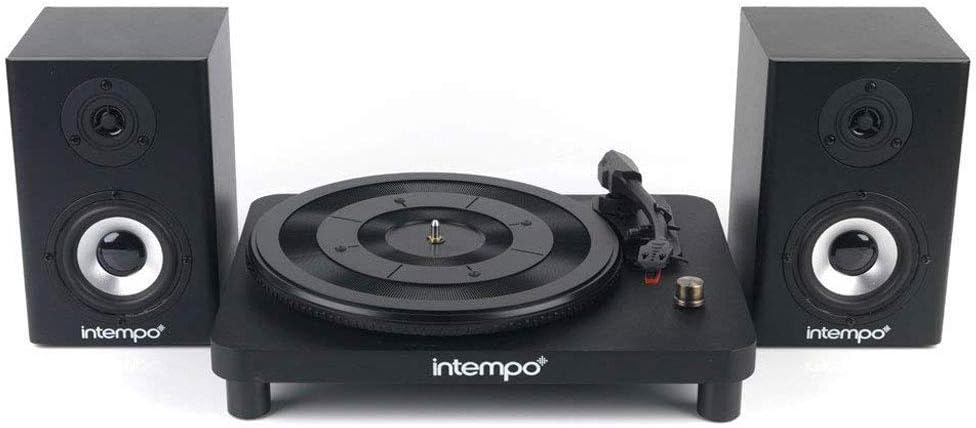 intempo vinyl turntable with stereo speakers