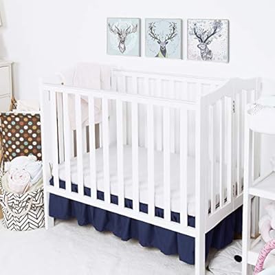 Tillyou Mini Crib Skirt Ruffled Microfiber Portable Crib Bed Skirt For Baby Boys And Girls 24 X 38 10 5 Drop Navy Blue