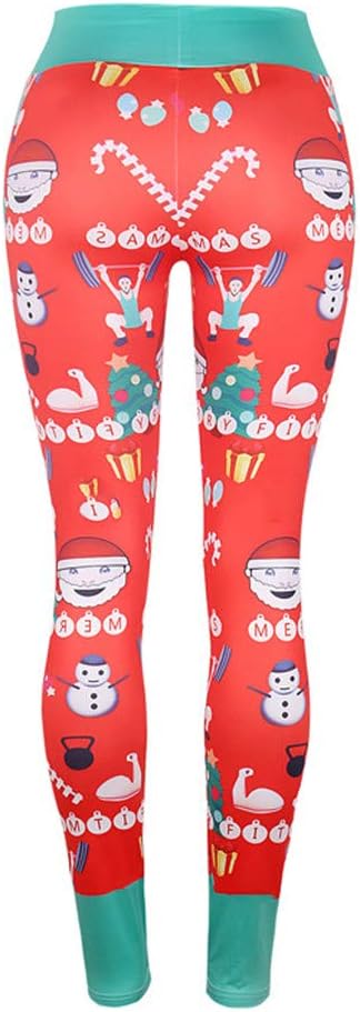 SMILEQ Pants Womens Christmas Print Tighten Trousers High Waist Pencil Pants Xmas Leggings