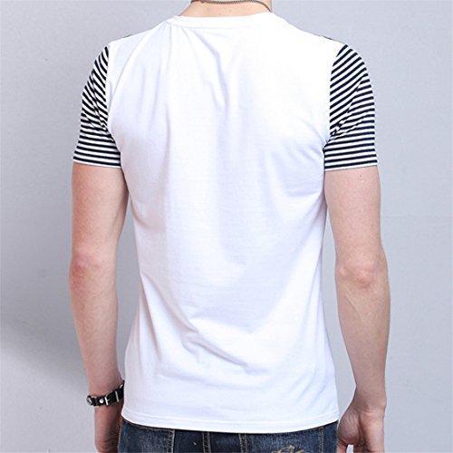 Mose Men's T Shirts, Men's Summer V-Neck Short Sleeve Tops Personality Fashion Leisure Self Cultivation Cool Comfortable T-Shirt Handsome Blouse New (XL, White) - Thumbnail 5