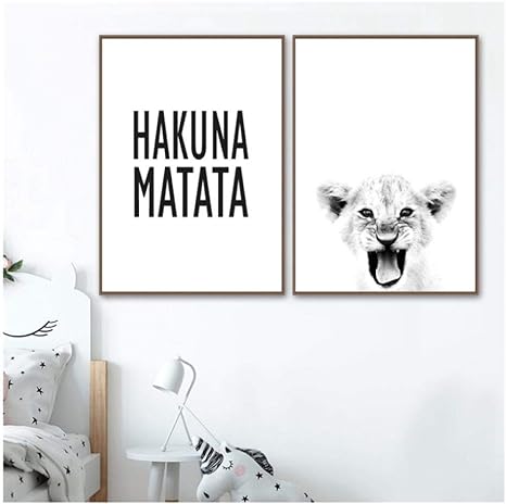 Amazon Llxhg 赤ちゃんライオンプリント野生動物動物白黒写真ポスター白名マタタ引用アートキャンバス絵画家の装飾 50 70センチ 2いいえ額装 ウォールステッカー オンライン通販