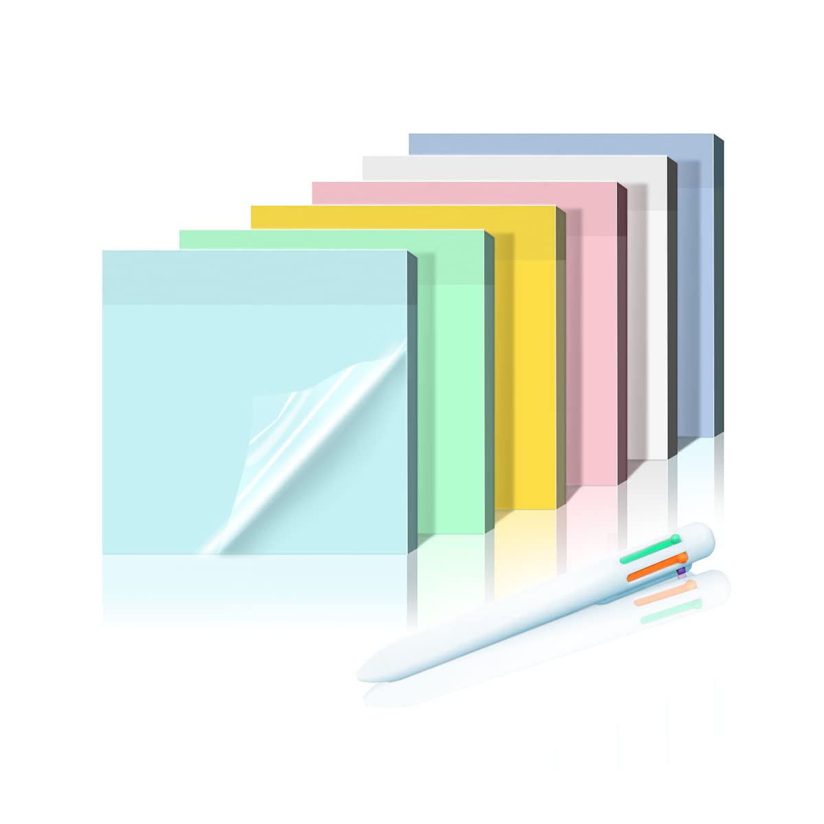 300Pcs Transparent Sticky Notes, Colored Clear Sticky Note Pads 75 * 75mm Waterproof Translucent Sticky Note Tab, Sticky Note Pad Perfect for Studying, Reading, Learning, Apply to Office, School