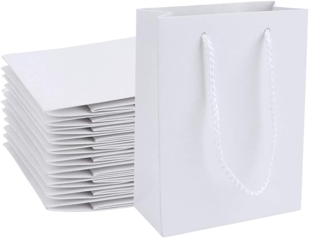 Uceoo White Kraft Paper Bags 24 Pack, White Paper Bags with Handles Bulk Party Bags Shopping Bags 4.7 x 2.2 x 6.3” Retail Bags, Merchandise Bags