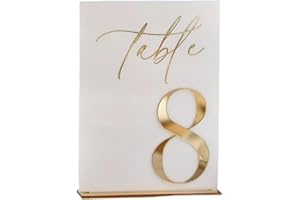 Wedding Table Numbers White 3D Gold Mirror Table Numbers Wedding Table Sign with Stand Table Decor(Table 1-20)