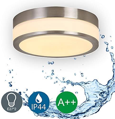 Round Chrome Bathroom Ceiling Bulkhead Light - IP44 Waterproof - Max 60 Watt E27*2 Socket with Frosted Opal Glass Diffuser