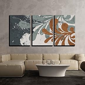 3 Piece Canvas Wall Art - Vector - Abstract Vintage Background with Leaf - Modern Home Art Stretched and Framed Ready to Hang - 16"x24"x3 Panels