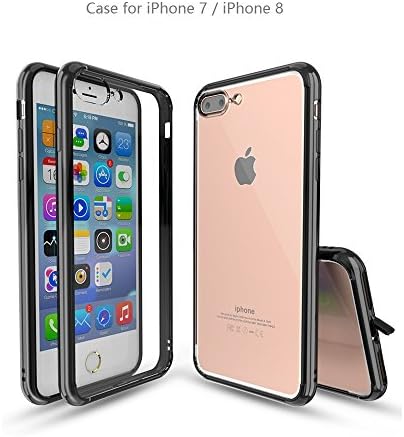 crystal clear case for iPhone 7 iPhone 8 with dustproof plug, lanyard hole design,, protect your iPhones from impacts, drops, and scratches All-In-One (i 7/8 black)
