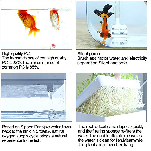 Aquaponic Fish Tank Grow Plants Seed Sprouter Wheatgrass Sprouts Hydroponic Cleaning Ecosystem Water Garden Fish Tank (White) - Thumbnail 2