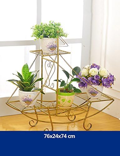 GAOWUFENGYL Flowerpot Rack plant stand Iron European Style Fashion Living Room Balcony Assembly flower pot shelf ( Color : Gold , Size : 76cm*24cm*74cm )
