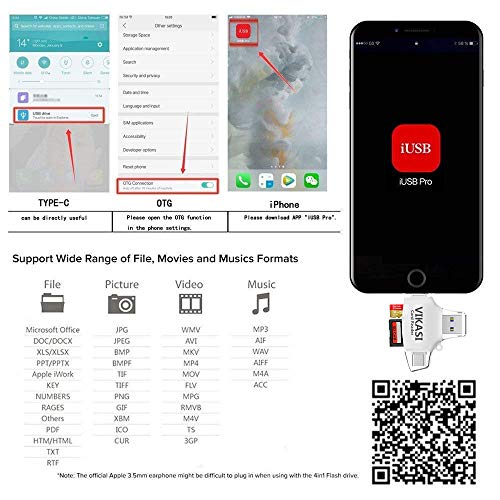 VIKASI SD Card Reader,Memory Micro SD Card Reader USB Type C Adapter Viewer Compatible with iPhone iPad Android Mac - with Lightning Micro USB Type C 4 in 1 (White) - Thumbnail 6