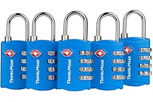 TRAVELMORE 5 Pack TSA Luggage Locks with 4 Digit Combination – Heavy Duty Set Your Own Padlocks for Travel, Baggage, Suitcases & Backpacks - Blue