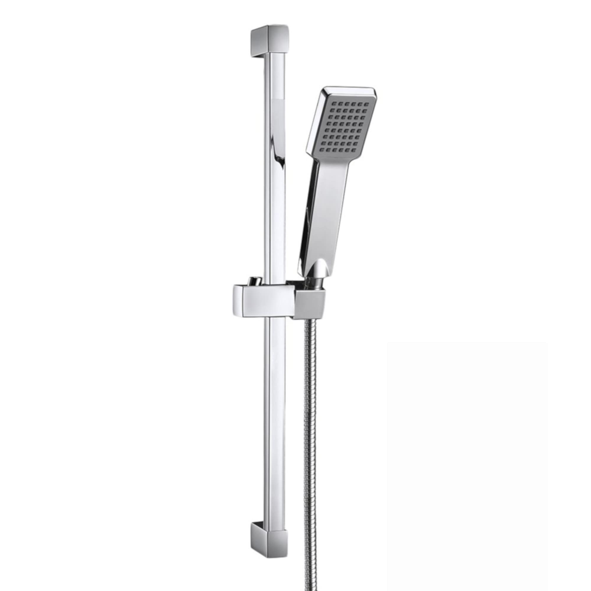 ENKI, ES016, Chrome, Square Shower Riser Rail Kit with Hand Shower Holder with Handset, Hose, Stainless Steel, Modern, Easy to Install, 1-Year Guarantee