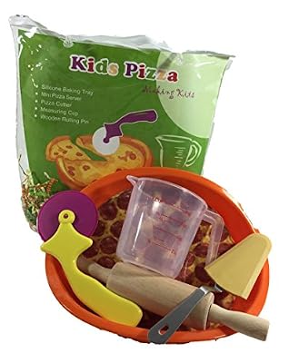 Kids Real Pizza Making Kit - Let Them Have Fun Cooking with the Silicone Pan, Server, Cutter, Measuring Cup and Rolling Pin!