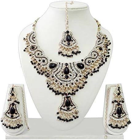 Exquisite Jewels Indian Bollywood Jewelry Set Ethnic Gold Plated Necklace Set with Earrings and Maang Tikka JS8094 Available in 12 Colors