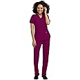 STAT MEDICAL WEAR Scrub Set for Women, Professional V-Neck Top with Comfortable Drawstring Pant with 5 Pockets - 100200, S, Wine