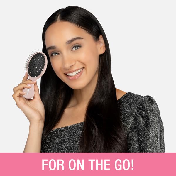 Conair Detangling Mini Hair Brush Set, 3-Pack Detangler Brushes for Wet or Dry Hair, Detangler for All Hair Types, Hair Brushes for Women, Travel Size, stocking stuffers, Matte Pink, Green, Black