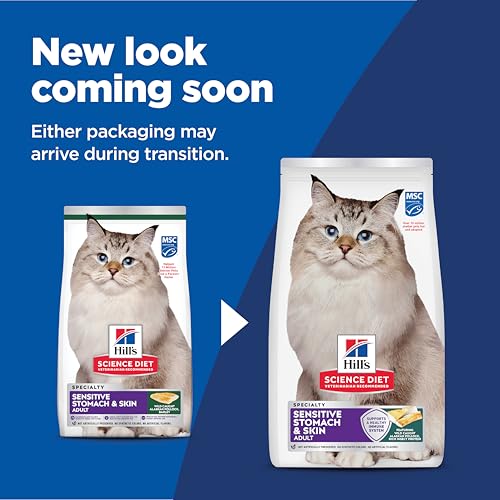 HILL’S SCIENCE DIET ADULT SENSITIVE STOMACH & SKIN DRY CAT FOOD, POLLOCK MEAL & BARLEY RECIPE, 6 LB. BAG (UPDATED FORMULA)