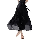 Daydance Women's Ballet Skirts Long Sheer Dance Skirts Black with Tie Waist