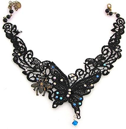 Steampunk Butterfly Wasp Black Lace Choker Crystals Gothic Cosplay