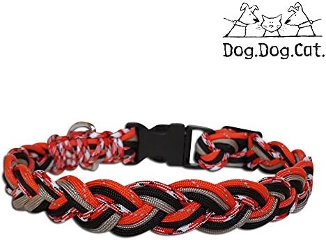 Paracord Dog Collar (Small 10.5 - 16 inches, Orange/Red w. Reflective)