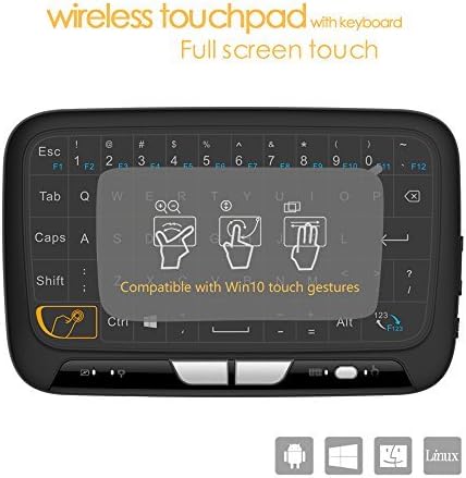 ECIBIC H18 2.4GHz Mini Wireless Keyboard with Whole Panel Touchpad,Portable Rechargeable Qwerty Keyboard,Handheld Remote for Android TV Box,Windows PC,HTPC,IPTV,Raspberry Pi,XBOX 360,PS3,PS4(Black)