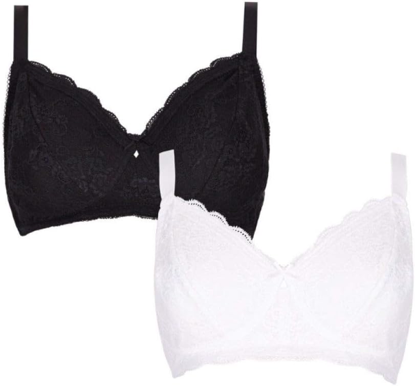 Pack of Two Womens Black and White Floral Lace Maternity Bras.
