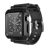 Simpeak Band for Apple Watch 3, Grey Rugged Protective Case with Black Strap Bands for Apple Watch 42mm Series 1 Series 2 Series 3