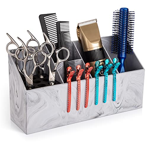 Noverlife Salon Shear Holder, Large Marble Pattern Hair Stylist Shears Rack Neat Desk Organizer, Professional Barber Scissor Holder Pet Grooming Storage Box Container Case for Clippers Combs Clips