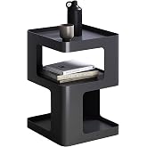 BUZUEY Modern Metal Side Table with Storage,Small End Table for Sofa &amp; Couch,3-Tier Compact Nightstand for Small Spaces,Black Bedside Tables for Living Room &amp; Bedroom,No Assembly Required