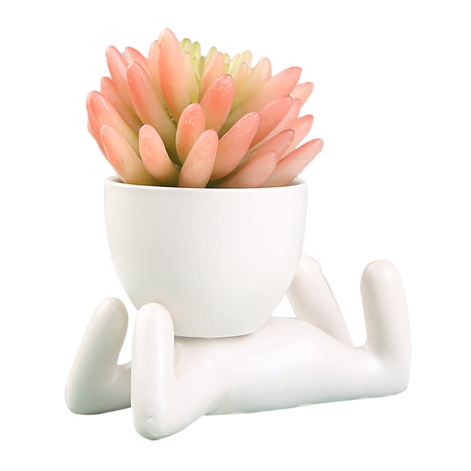 TITA-DONG Creative Human Shaped Small Flower Pots, Ceramic Succulent Plant Pots, Small Pots Flower Pots Plant Pots, Cute White Ceramic Pots, Small Succulent Planters for Home Office Decor(#2)