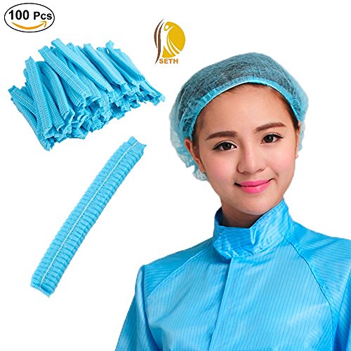 SETH - 100 Pcs-21 Inches , Disposable Bouffant (Hair Net) Caps, Spun-bounded Poly, Hair Head Cover Net, Non-woven, Medical, Labs, Nurse, Tattoo, Food Service, Health, Hospital (100, 21 Inches)