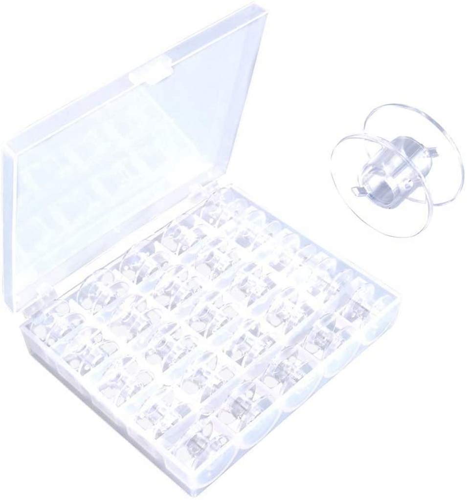 CHSYOO 25 x Transparent Plastic Sewing Machine bobbins spools with Storage Box for Brother Janome Singer Elna Babylock Kenmore