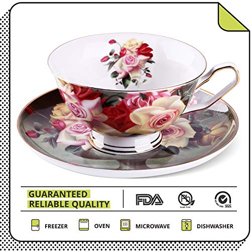 image for LIFVER Tea cup and Saucer Set, Vintage Royal Style Porcelain Coffee mu